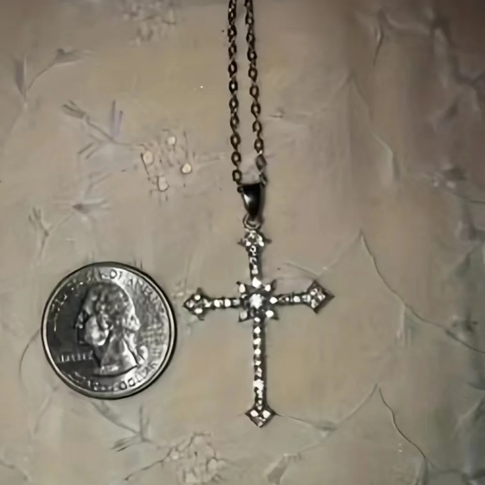 Sparkling Rhinestone Cross Silver Necklace